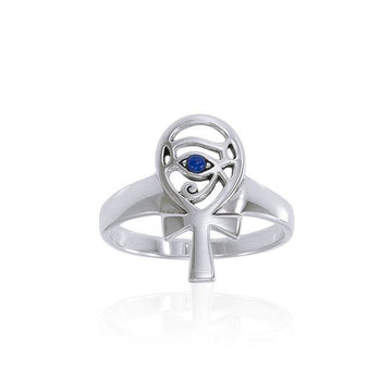 Ankh with Eye of Horus Silver Ring with Gem TRI1545 - Jewelry